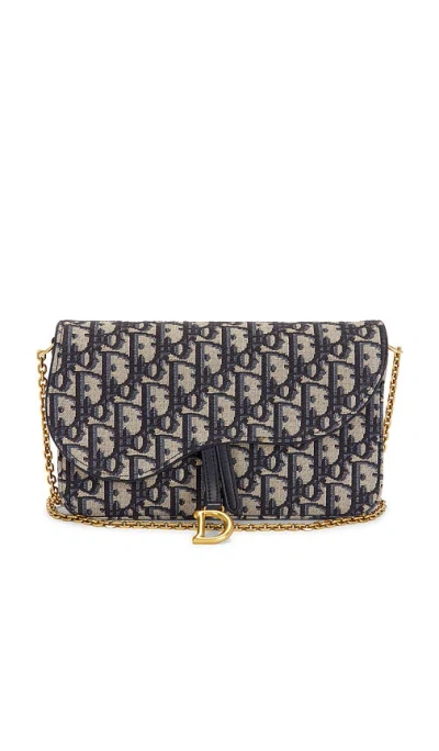 Fwrd Renew Dior Oblique Saddle Wallet On Chain In Blue