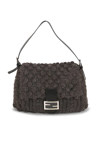 Fwrd Renew Fendi Crochet Mama Baguette Shoulder Bag In Gray