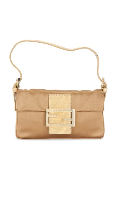 Fwrd Renew Fendi Crystal Embellished Satin Mini Baguette Shoulder Bag In Gold