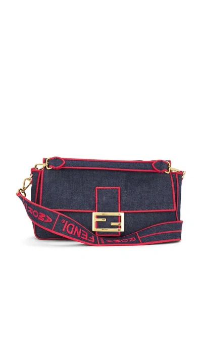 Fwrd Renew Fendi Denim Baguette Nm Shoulder Bag In Blue