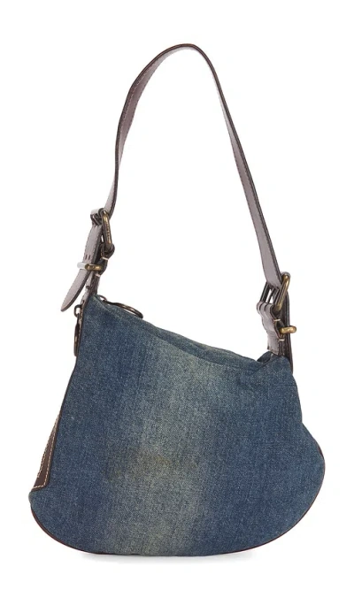 Fwrd Renew Fendi Denim Oyster Shoulder Bag In Blue
