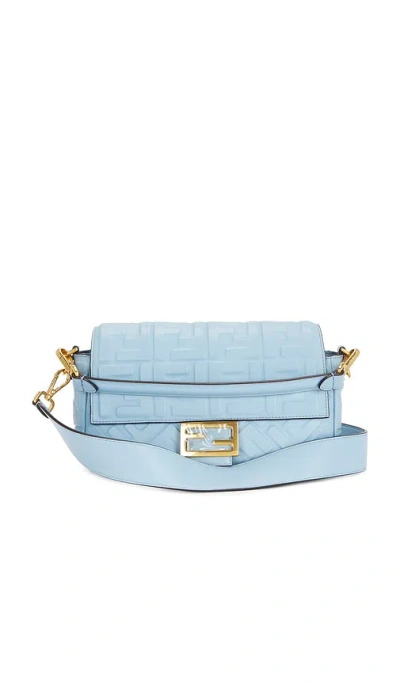 Fwrd Renew Fendi Ff Embossed Midi Chain Baguette Shoulder Bag In Blue
