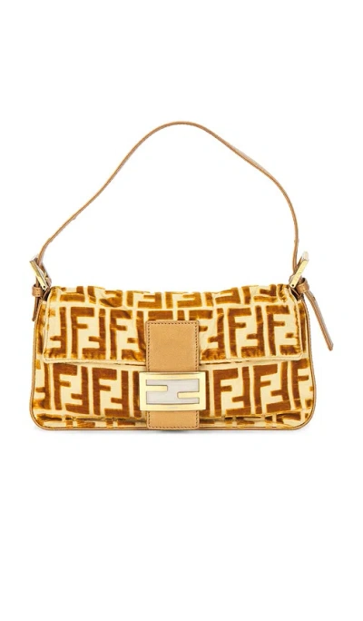 Fwrd Renew Fendi Ff Embossed Velvet Baguette Shoulder Bag In Gold