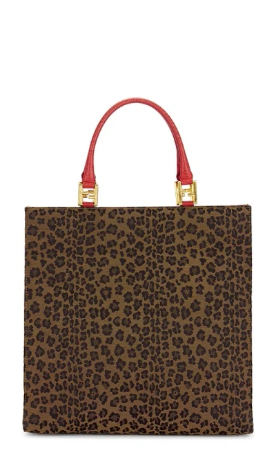 Fwrd Renew Fendi Leopard Shopping Tote Bag In Brown