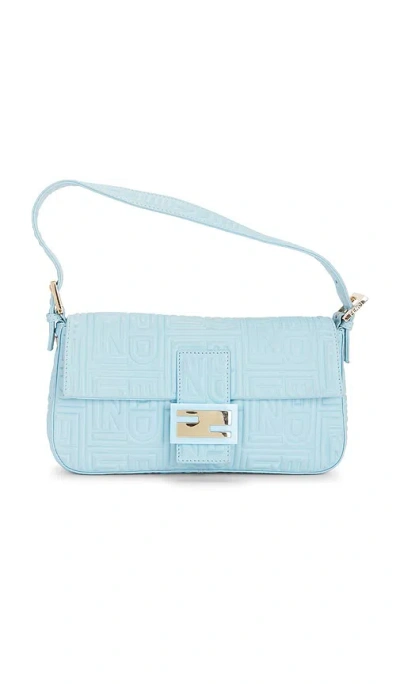 Fwrd Renew Fendi Logo Embossed Baguette Shoulder Bag In Blue