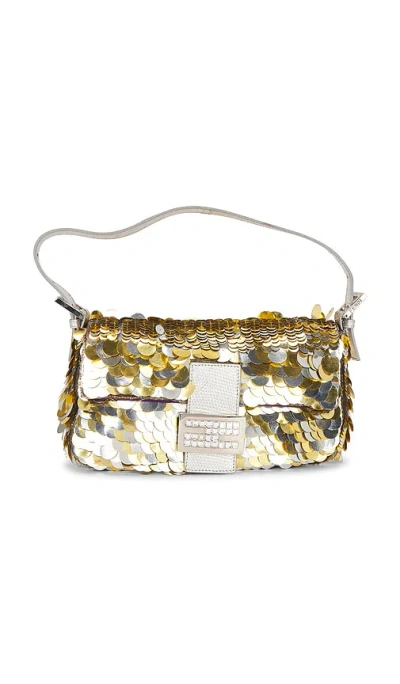 Fwrd Renew Fendi Metallic Paillettes Baguette Shoulder Bag In Gold