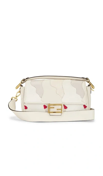 Fwrd Renew Fendi Mink Fur Nappa Faces Baguette Shoulder Bag In White