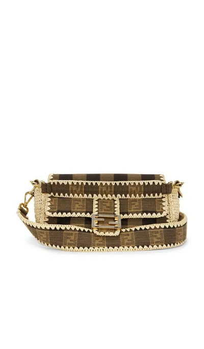 Fwrd Renew Fendi Pequin Baguette Shoulder Bag In Brown