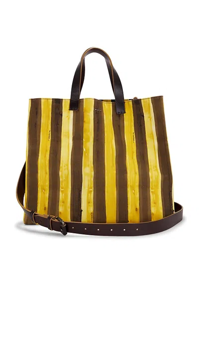 Fwrd Renew Fendi Pequin Stripe Tote Bag In Yellow