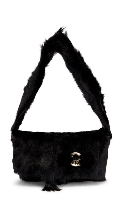 Fwrd Renew Fendi Rabbit & Mink Fur Baguette Shoulder Bag In Black
