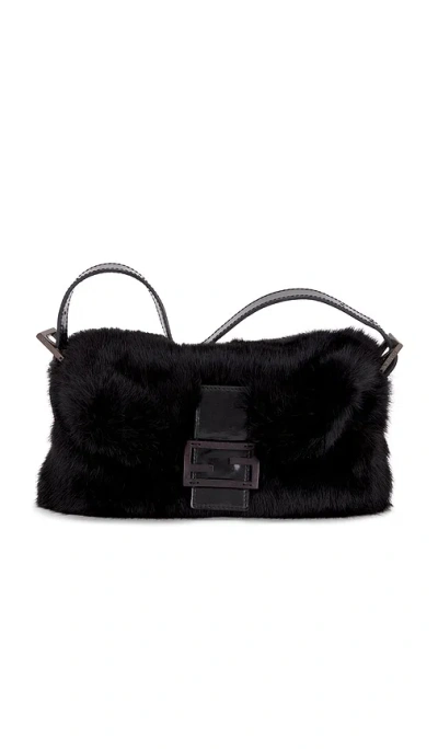 Fwrd Renew Fendi Rabbit Fur Baguette Shoulder Bag In Black