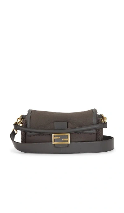 Fwrd Renew Fendi Shearling Baguette Shoulder Bag In Gray