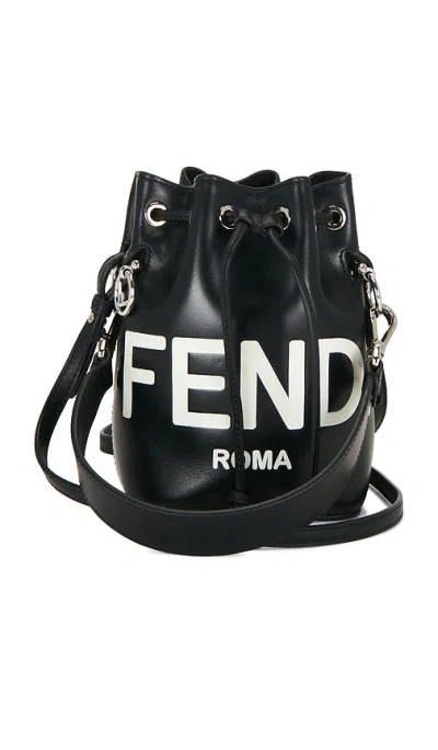 Fwrd Renew Fendi Vitello King F Is Fendi Embossed Mini Mon Tresor Bucket Bag In Black