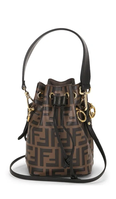 Fwrd Renew Fendi Vitello Liberty F Is Fendi Ff 1974 Mini Mon Tresor Bucket Bag In Maya & Black
