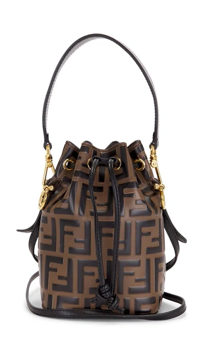 Fwrd Renew Fendi Vitello Liberty F Is Fendi Mini Mon Tresor Bucket Bag In Maya & Black