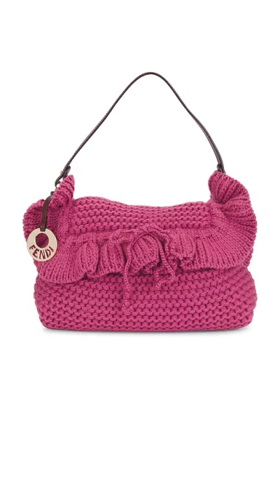 Fwrd Renew Fendi Wool Crocheted Chef Shoulder Bag In Pink