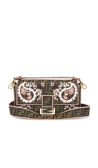 Fwrd Renew Fendi Zucca Embroidered Baguette Shoulder Bag In Brown
