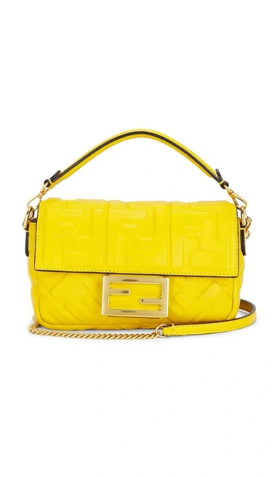 Fwrd Renew Fendi Zucca Mini Baguette Shoulder Bag In Yellow