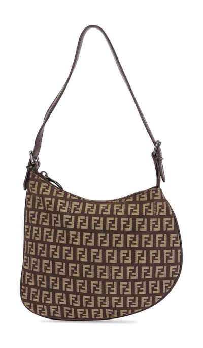 Fwrd Renew Fendi Zucchino Oyster Shoulder Bag In Brown