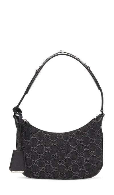 Fwrd Renew Gucci Denim Horsebit Slim Shoulder Bag In Black