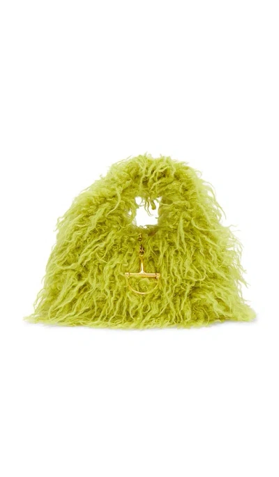 Fwrd Renew Gucci Faux Fur Softbit Hobo Bag In Green