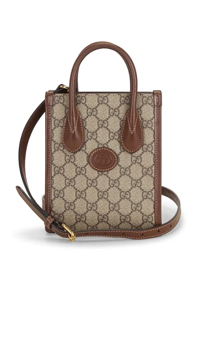 Fwrd Renew Gucci Retro Interlocking G Mini Tote Bag In Brown