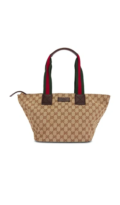 Fwrd Renew Gucci Web Bucket Tote Bag In Brown