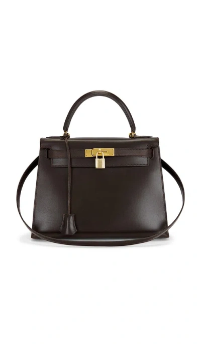 Fwrd Renew Hermes 1991 Box Kelly 28 Handbag In Black