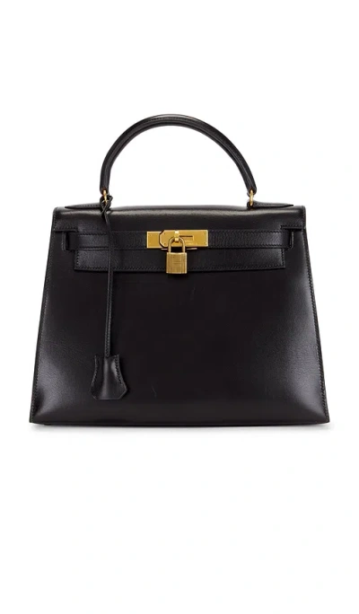 Fwrd Renew Hermes Box Kelly 28 Sellier Handbag In Black