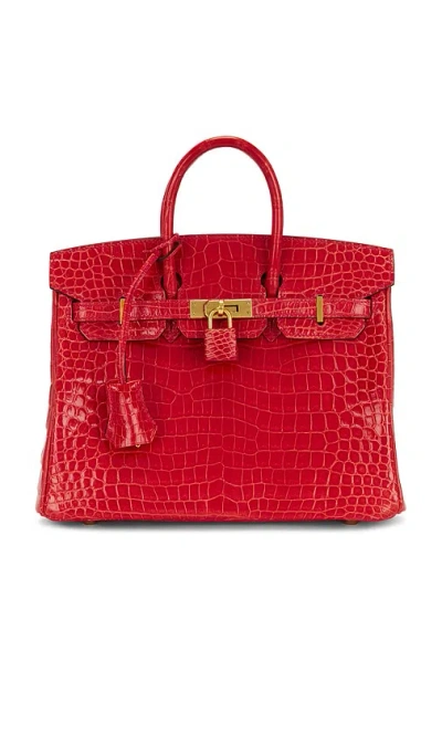 Fwrd Renew Hermes Shiny Porosus Crocodile Birkin 25 Handbag In Red