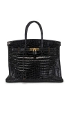 Fwrd Renew Hermes Shiny Porosus Crocodile Birkin 35 Handbag In Black