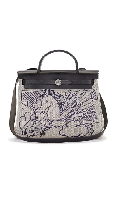 Fwrd Renew Hermes Toile & Leather Pegase Pop Herbag Zip  31 Handbag In Black