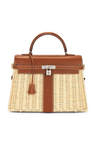 Fwrd Renew Hermes Wicker Kelly Picnic 35 Handbag In Fauve