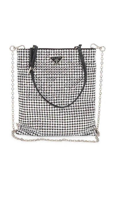 Fwrd Renew Prada Crystal Embellished Satin Tote Bag In Silver