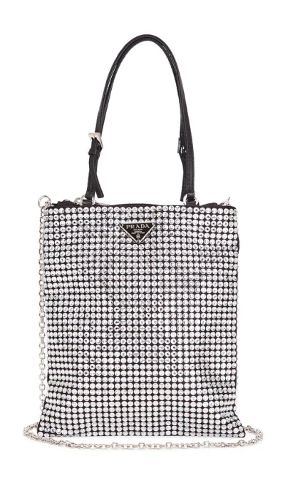 Fwrd Renew Prada Crystal Embellished Satin Tote Bag In Silver