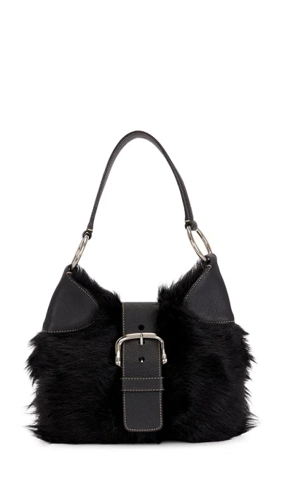 Fwrd Renew Prada Eco Lapin Faux Fur Buckle Hobo Bag In Black