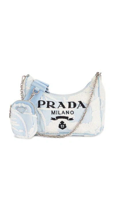 Fwrd Renew Prada Embroidered Drill Re-edition 2005 Shoulder Bag In Blue