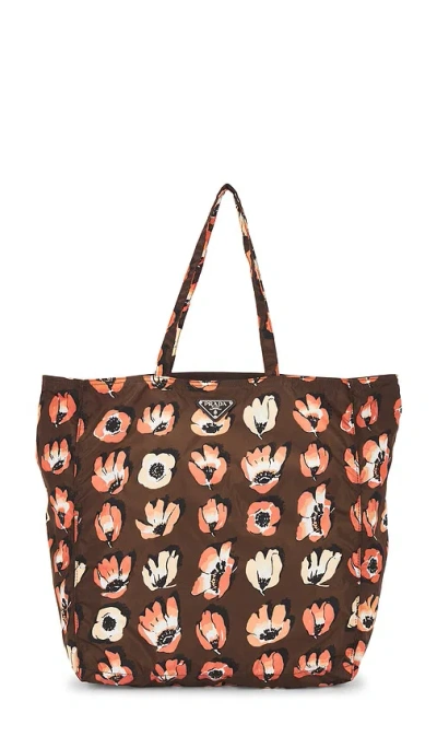 Fwrd Renew Prada Floral Tessuto Stampato Tote Bag In Brown