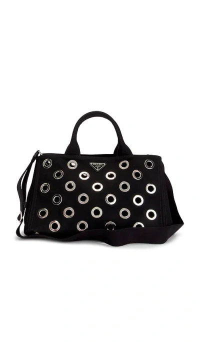 Fwrd Renew Prada Grommet Canapa Tote Bag In Black