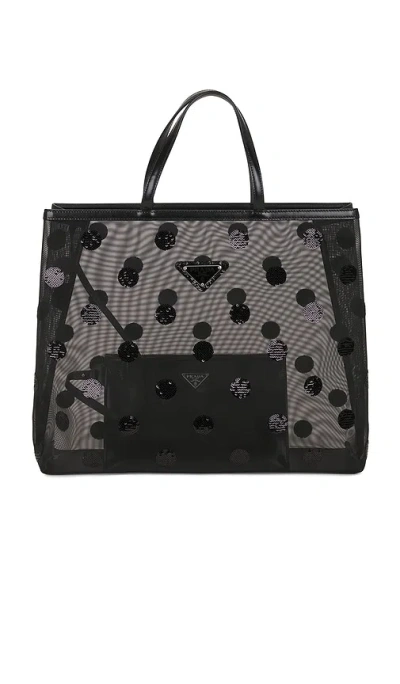 Fwrd Renew Prada Polka Dot Sequined Mesh Tote Bag In Black