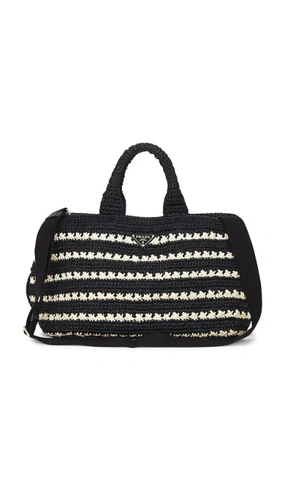 Fwrd Renew Prada Raffia Canapa Tote Bag In Black