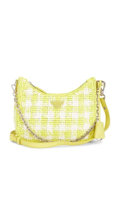 Fwrd Renew Prada Raffia Crochet Re-edition 2005 Shoulder Bag In Yellow