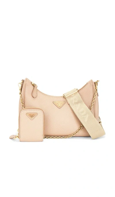 Fwrd Renew Prada Re-edition 2005 Saffiano Shoulder Bag In Sand