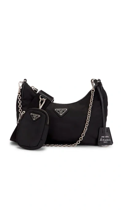 Fwrd Renew Prada Re-edition 2005 Re-nylon Shoulder Bag In Black
