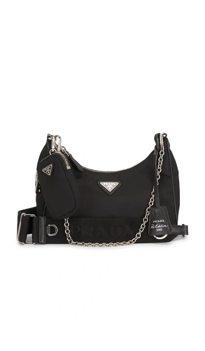 Fwrd Renew Prada Re-edition 2005 Re-nylon Shoulder Bag In Black