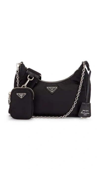 Fwrd Renew Prada Re-edition 2005 Re-nylon Shoulder Bag In Black