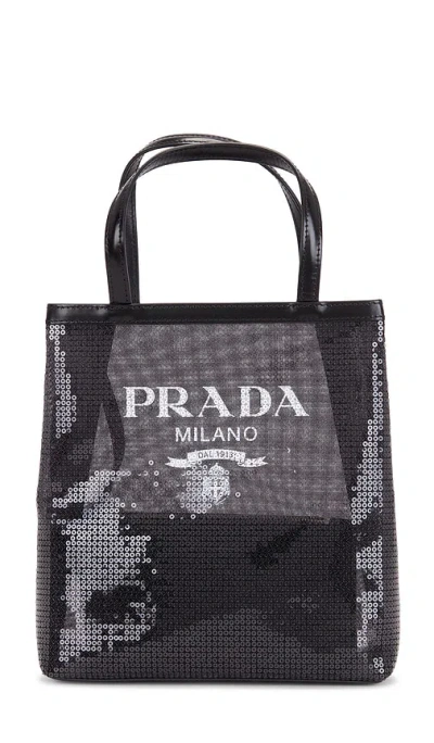 Fwrd Renew Prada Rete Paillettes Tote Bag In Black