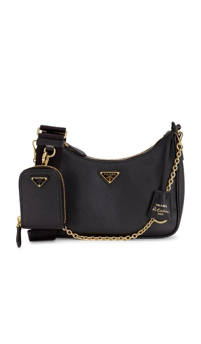 Fwrd Renew Prada Saffiano Re-edition 2005 Shoulder Bag In Black