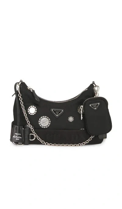 Fwrd Renew Prada Sequin Polka Dot Re-edition 2005 Re-nylon Shoulder Bag In Black