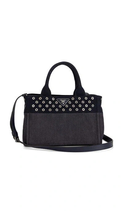 Fwrd Renew Prada Studded Denim Canapa Tote Bag In Blue